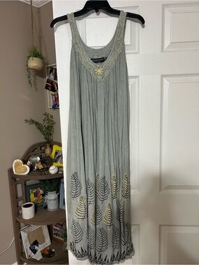 INGEAR Sage Maxi Dress with Gold & Black Embroidery